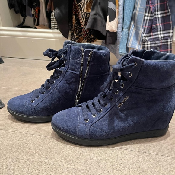 PRADA HIGH TOP SNEAKERS HALF-BOOTS WEDGE HEEL - Picture 3 of 4